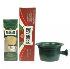 Proraso Red Shaving Cream 150ml Tube + Shaving Bowl + Large Chrome Brush Set