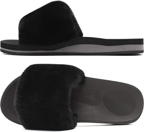 Womens Sliders Plush House Slippers Flat Sandals for Women Memory Foam Fuzzy Ope - Picture 12 of 12