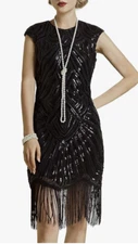 Babeyond Black L Formal Gatsby Flapper Cocktail Party Mini Dress Sequins