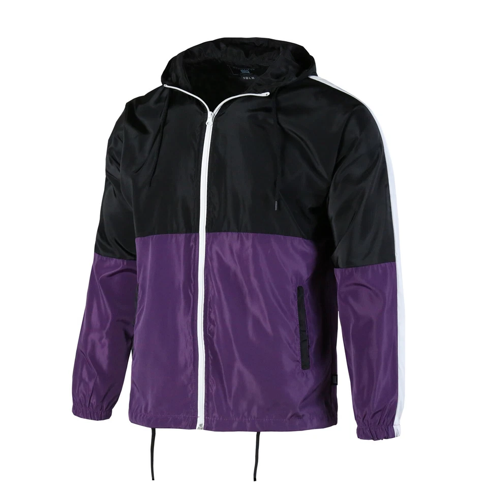 Jaqueta corta-vento roxa leve masculina casual zíper frontal casaco esportivo - Imagem 3 de 4