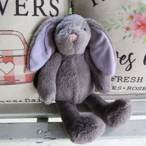 Gray Bunny Rabbit Plush Purple Ears Stuffed Animal Manhattan Toy Company Easter - Picture 4 of 12