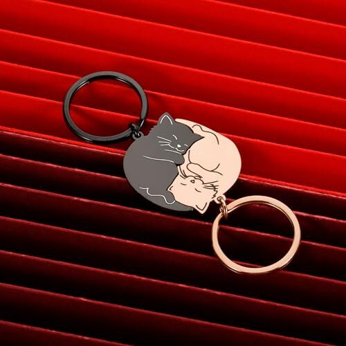 Couple Gift Cute Keychain for Boyfriend Girlfriend Christmas Black+rose Gold - Picture 2 of 7