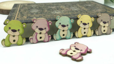 Knopf Holz Bär Kinder bunt Teddy Bärchen Kind Kleidung Jacke Baby Scrapbooking
