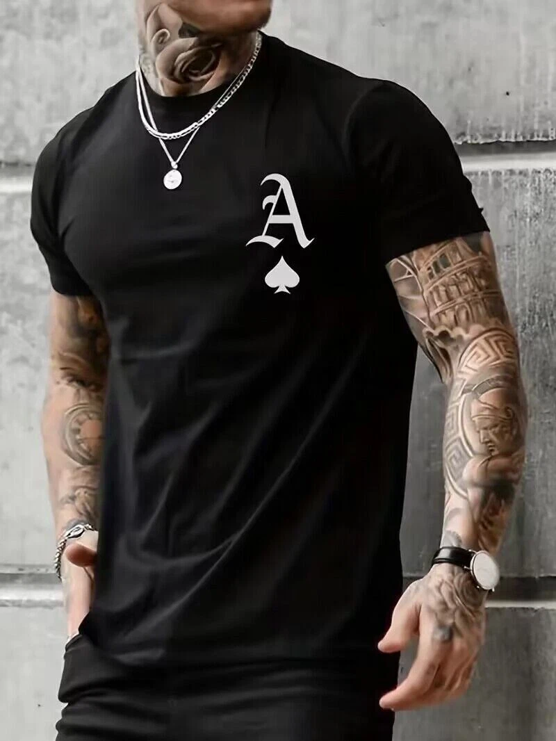 T-Shirt Ace of Spades Letter A Black Fashion Short Sleeve Spade Graphic Tee Soft