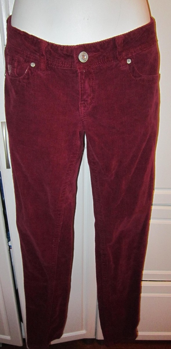 Amethyst Jeans Juniors 3 Corduroy Pants Y2K Wine Red Sequin