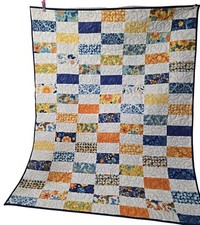Hand Made Baby Quilt Lap Quilt Patchwork Blue Yellow Orange White