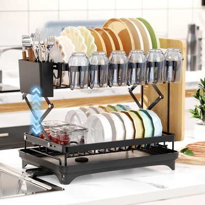 Collapsible Dish Drying Rack, Multi Functional Large Capacity Dish Racks for 2