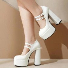 Women's Platform Mary Jane's Shoes Chunky High Heel Shoes Round Toe Pumps Chic
