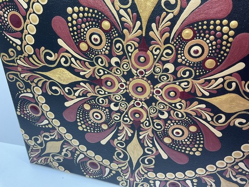 12” x 12” Cranberry And Golds Mandala Canvas - By JaDeL - Picture 2 of 6