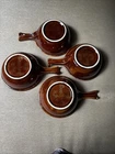 4 Vintage Hull USA Brown Drip Stoneware w Handles Soup/Chili Bowls
