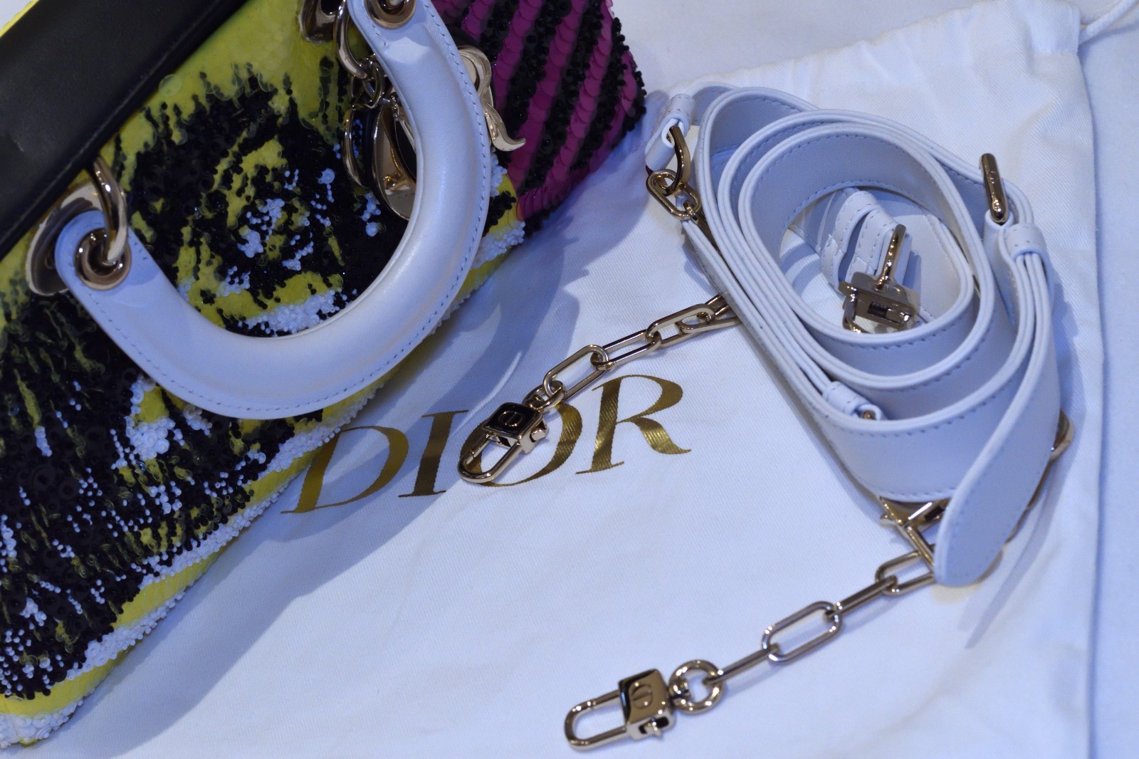 Christian Dior Lady D-Joy Sequin Runway Mini Bag Multicolour Tiger Stripe w/ Str image 3