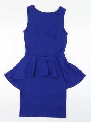 A Wear Damen blau Polyester Bleistiftkleid Größe 8 U-Ausschnitt Reißverschluss - Hüfte Rüschen