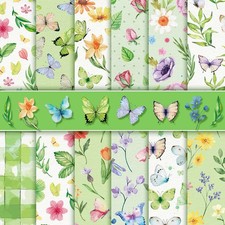 24 Sheets Double Sided Spring Scrapbook 12x12 Flower Pattern Butterfly Spring...