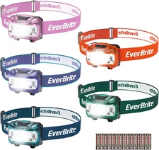 Everbrite Headlamp, 5 Pack Kids Headlamp with Red Light and Memory Function, Hea