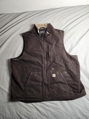 Carhartt Sherpa Lined Duck Canvas Vest Mens Size 3XL Tall Dark