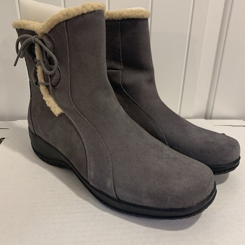 Clarks Bendables Gray Suede Boots Women Shearling Trim SZ 11 Medium New