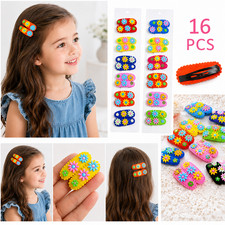 16pcs Baby Toddler Girl Hair Rubber Snap Flower Assorted Colors Hairpin Clips 2"