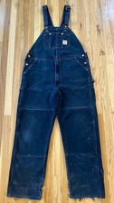 Carhartt USA R01 BLK Mens 42x34 Duck Canvas Double Front Overalls Black Distress