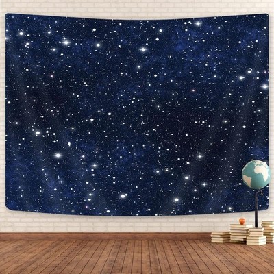 Outer Space Galaxy Tapestry Dark Blue Starry Night Sky Stars Moon Ceiling