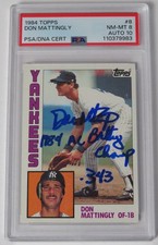 Don Mattingly YANKEES Signed 1984 Topps Rookie Card 8 w/ insc. PSA 10 Auto