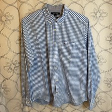 Tommy Hilfiger Shirt Mens Blue White Gingham Button Down Classic Fit Logo Medium