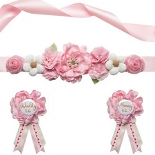 Pink Maternity Sash Set Mommy Daddy To Be Corsage Flower Baby Shower Gender