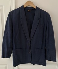 Lizsport Linen Cotton Blazer Jacket Womens Small Navy Blue Vintage 90s Casual