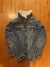 Cat Jack Kids Jean Jacket Size L 10/12 Blue Denim Sherpa Lined