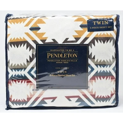 Pendleton 3 Piece 100% Cotton Flannel Sheet Set Twin White Sands Multicolor