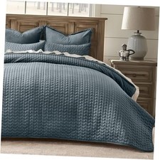 Luxury Velvet Quilt Bedding Set Full Queen Full/Queen 90" x 92" Stormy Blue