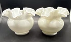 Two White Vintage Fenton Ruffled Rose Bowl Milk Glass