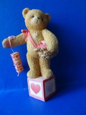 Cherished Teddies "Bear with Heart Dangling Blocks" 1996 Mini Figurine