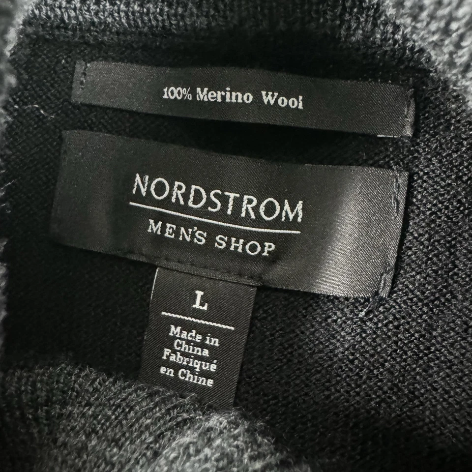 Nordstrom Black Pure Merino Wool 1/2 Zip Mens Pullover Sweater Size Large - Image 3 of 4