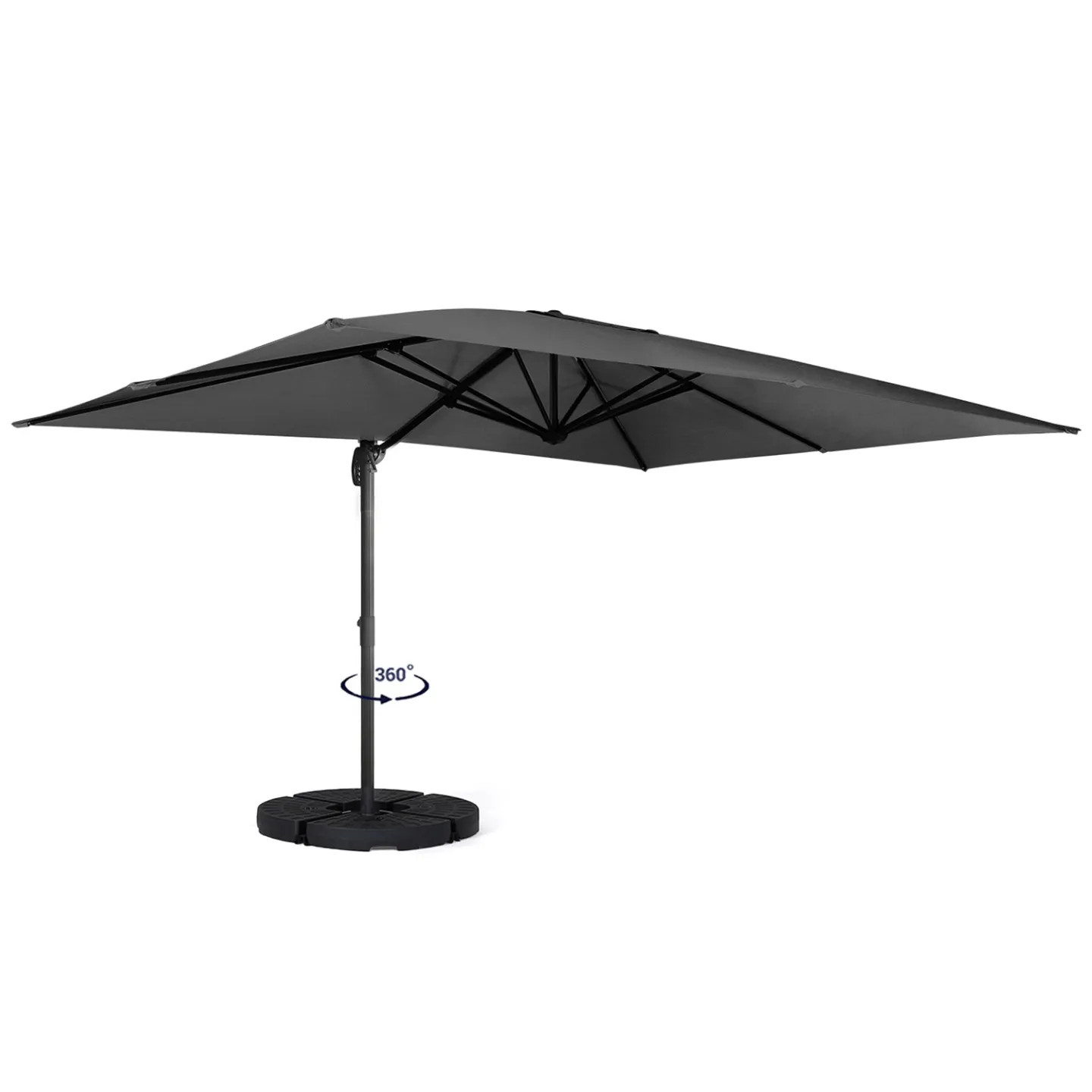 Parasol déporté 3x4m CALVI gris anthracite orientable à 360° avec dalles et housse