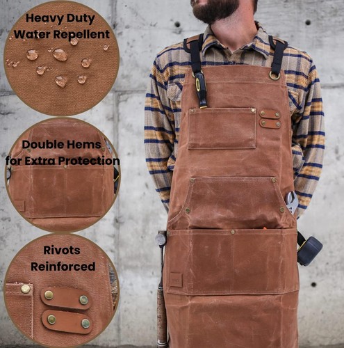 WHITEDUCK Canvas Work Apron for Men- Woodworking 24oz with 7 Brown - Picture 4 of 9