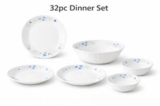 32 Piece Royal Blue Dinner Set Porcelain Plates Bowls Service for 6 People New