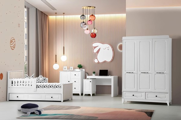 Modern Komplett Jugendzimmer Luxus Kinderzimmer Set 4Tlg Weiß Farbe Neu-image