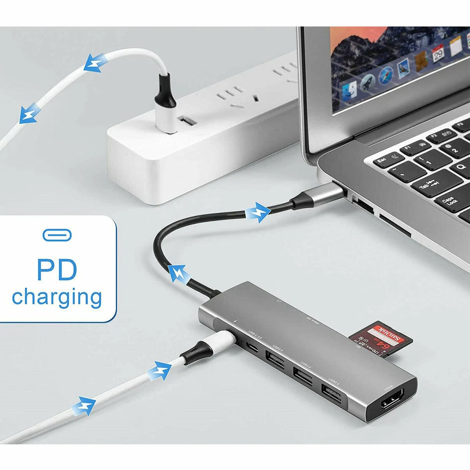 9 in 1 Multiport USB 3.0 Type-C Adapter USB-C HUB to 4K HDMI For Pro Air MacBook - Image 4 of 4