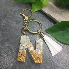 3.5" Handmade Resin Pendant Initial Keychain N Tassel New Free Ship 8803