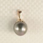 Genuine Black-Blue Tahitian Pearl 14kt Solid Yellow Gold Flower Bale Pendant Tpj