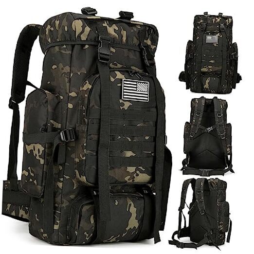 45L Waterproof Lightweight Hiking Backpack for Outdoor Travel Black CP