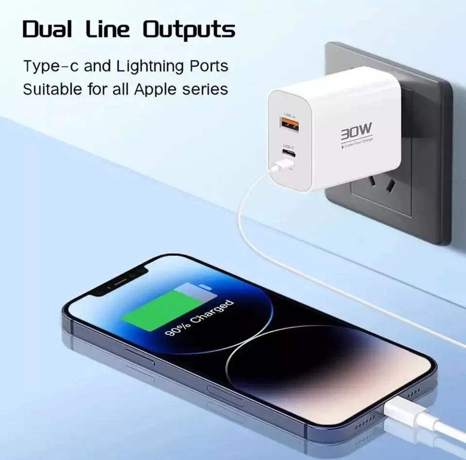 Caricatore Multiplo 30W + 3 cavi per iphone 15/14/13/12/11/X/8/7/6/5/SE/Ipad/Mac - Immagine 4 di 4