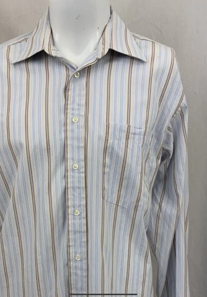 Camisa Ted Baker Puño Abatible 16 34 Azul Rayas Paisley Puño Canadá Como Nueva YGI S1-401 Foto 3 de 4