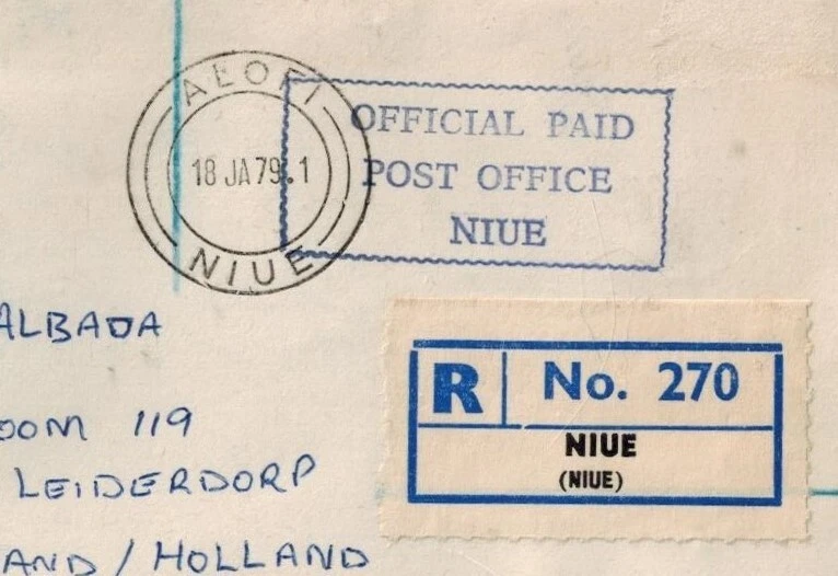 Niue 1978 Oficial Correo Registrado Cubierta con Caja OFICIAL PAGADO OFICINA DE CORREOS NIUE Foto 2 de 3