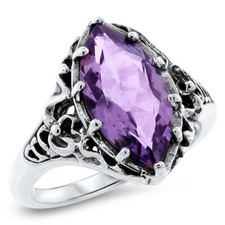 GENUINE AMETHYST 925 SOLID STERLING SILVER ANTIQUE STYLE FILIGREE RING   573z