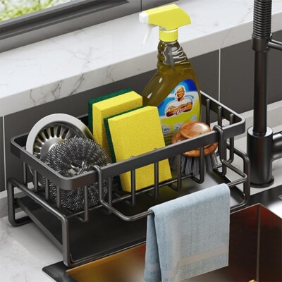 Carbon Steel Multifunctional Kitchen Drain Rack, Kitchen Countertop Organizer