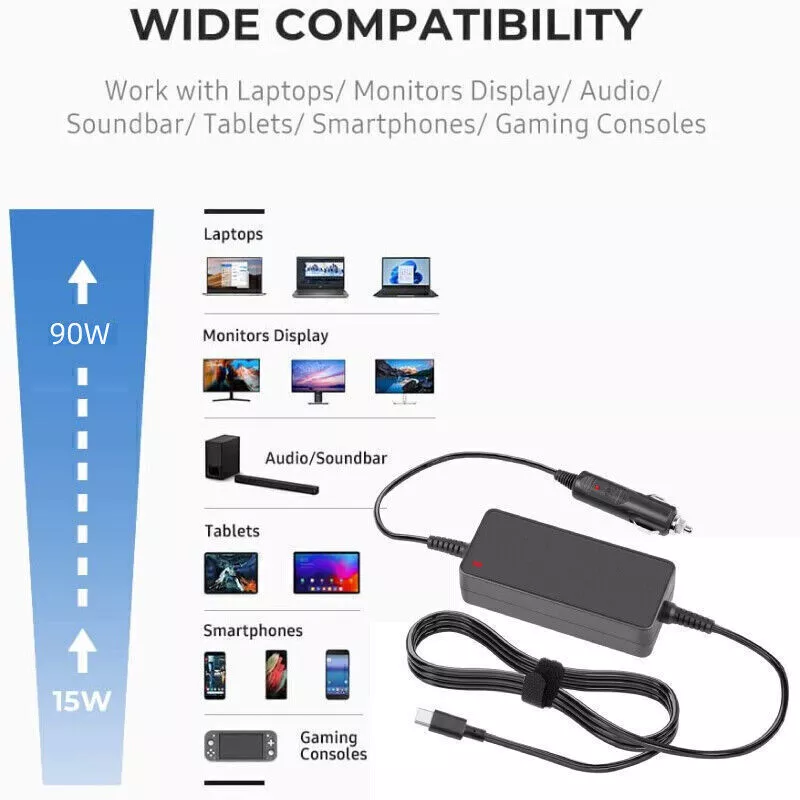 45W 65W 90W TypC USB-C Auto Ladegerät Laptop Adapter Für Lenovo HP APPLE MacBook - Bild 4 von 4