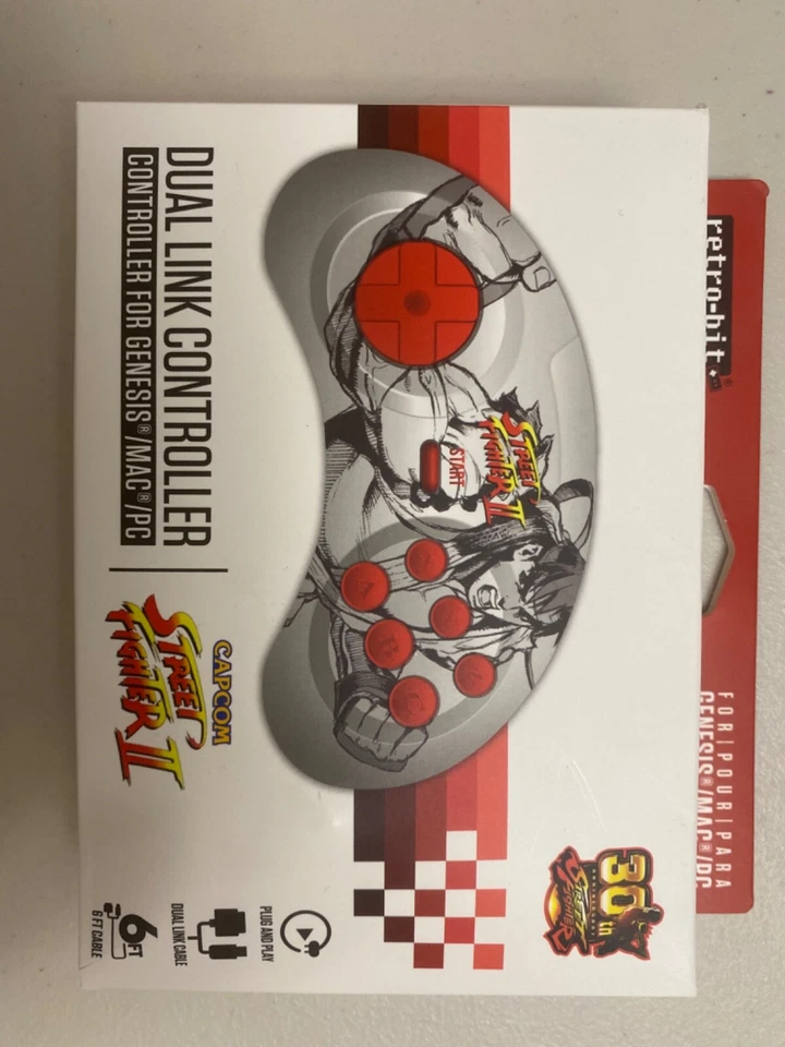Retro-Bit Street Fighter Ryu Genesis USB Dual Link Controller white Sega PC Mac - Image 2 of 4