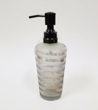 NEW CLEAR SMOKE GREY SWIRL STRIPES GLASS 3D BLACK PUMP LOTION, SOAP DISPENSER