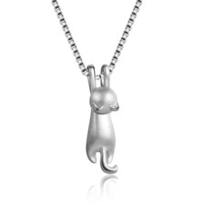 Women Girl Sterling Silver Love Cat Kitty Pendant Necklace 16" Chain Gift Box